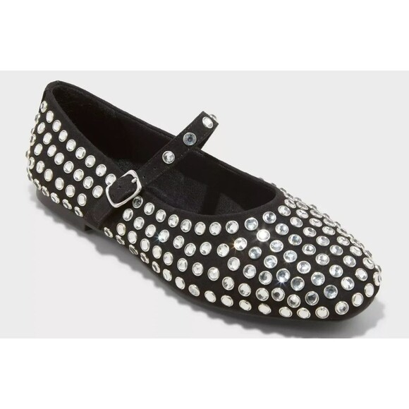 A New Day Womens Issa Rhinestone Mary Jane Ballet Flats Black 9.5 - Picture 1 of 10